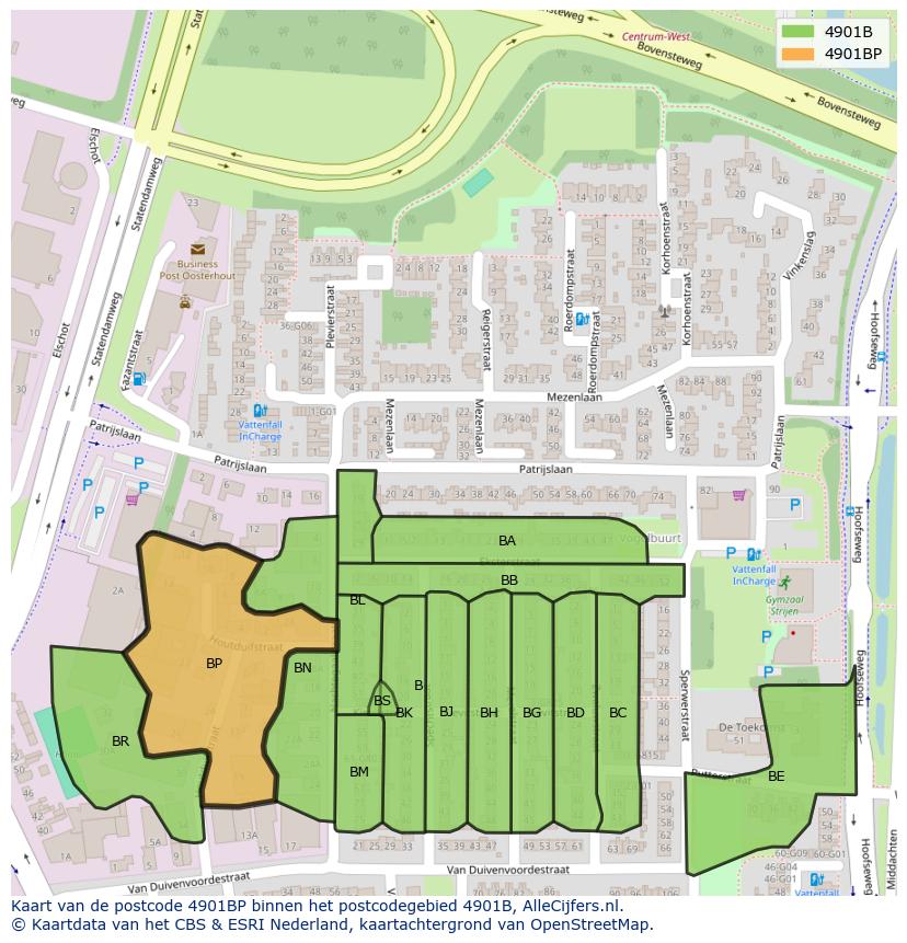 Afbeelding van het postcodegebied 4901 BP op de kaart.