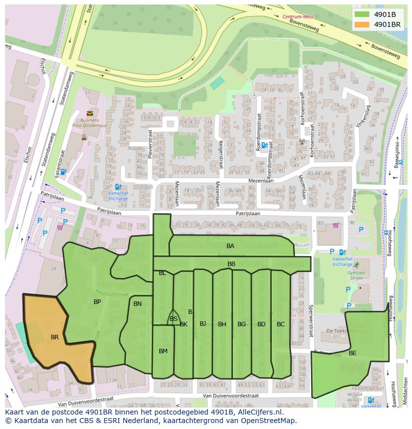 Afbeelding van het postcodegebied 4901 BR op de kaart.