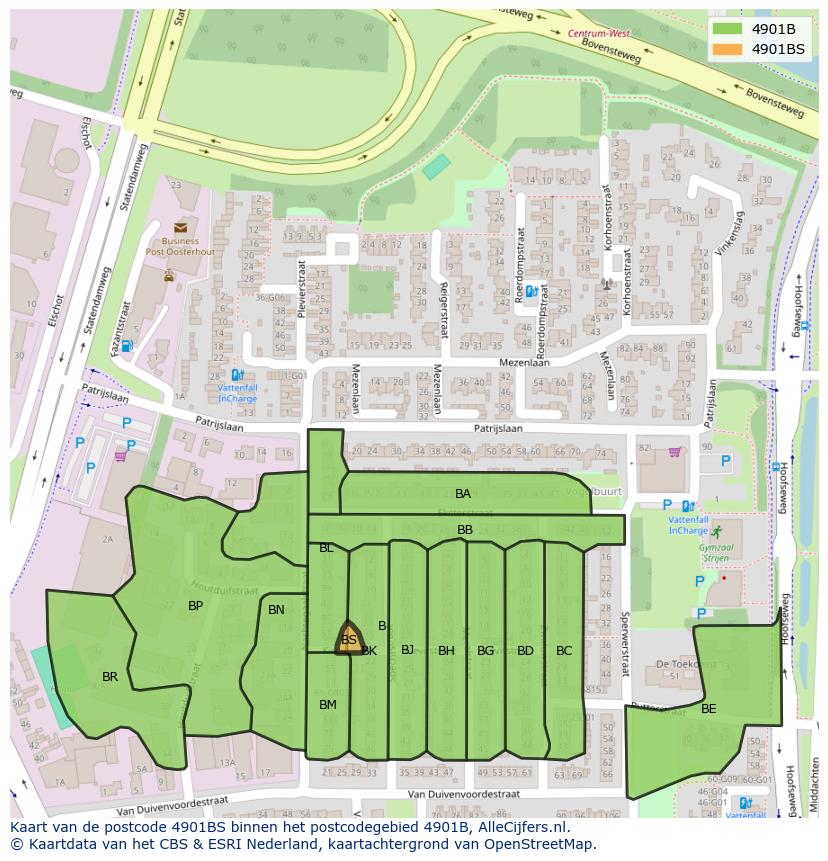 Afbeelding van het postcodegebied 4901 BS op de kaart.