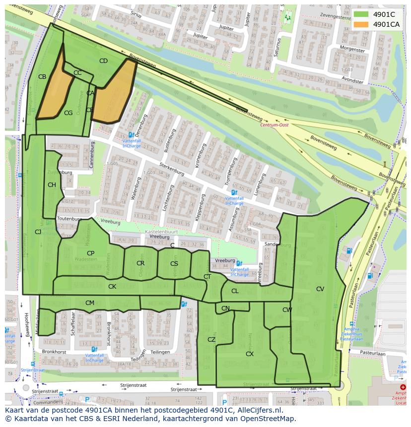 Afbeelding van het postcodegebied 4901 CA op de kaart.