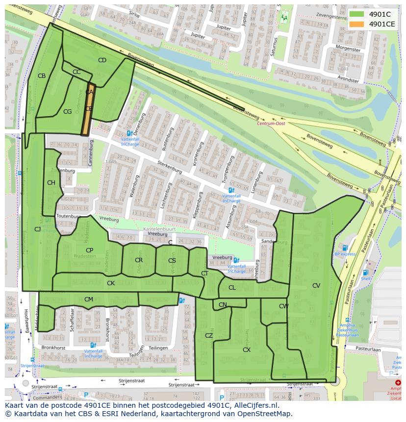 Afbeelding van het postcodegebied 4901 CE op de kaart.