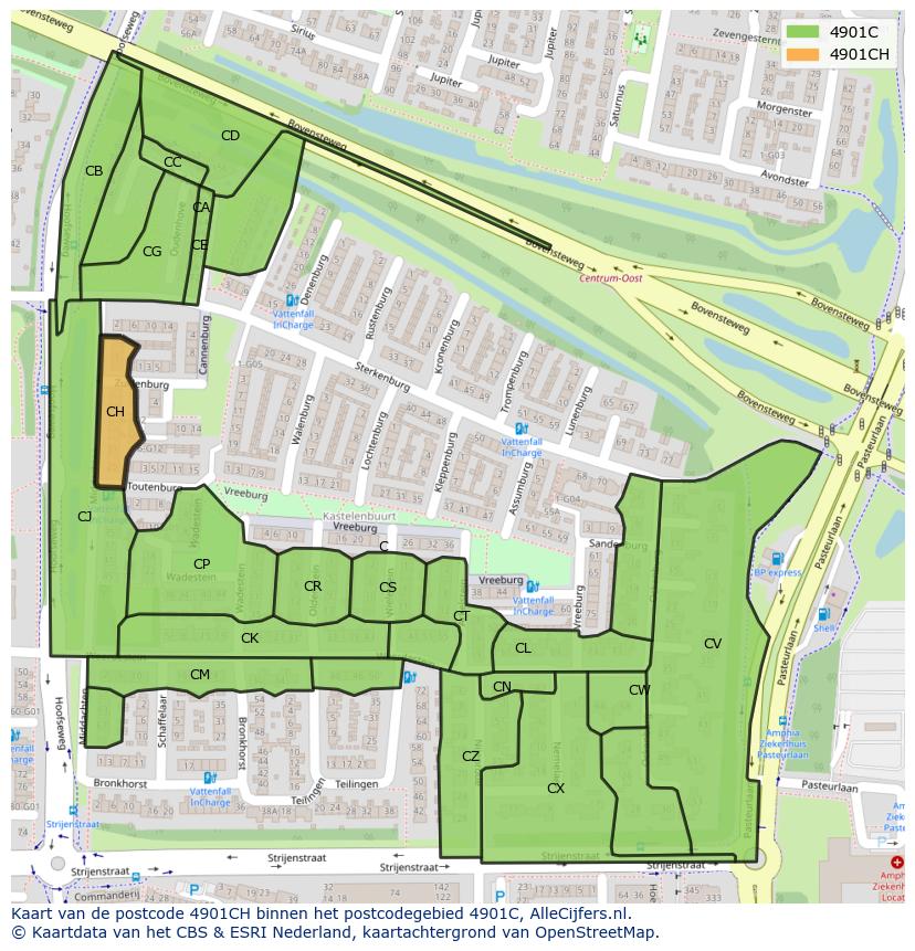 Afbeelding van het postcodegebied 4901 CH op de kaart.