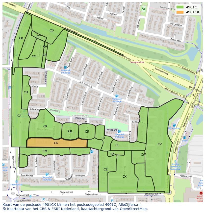 Afbeelding van het postcodegebied 4901 CK op de kaart.