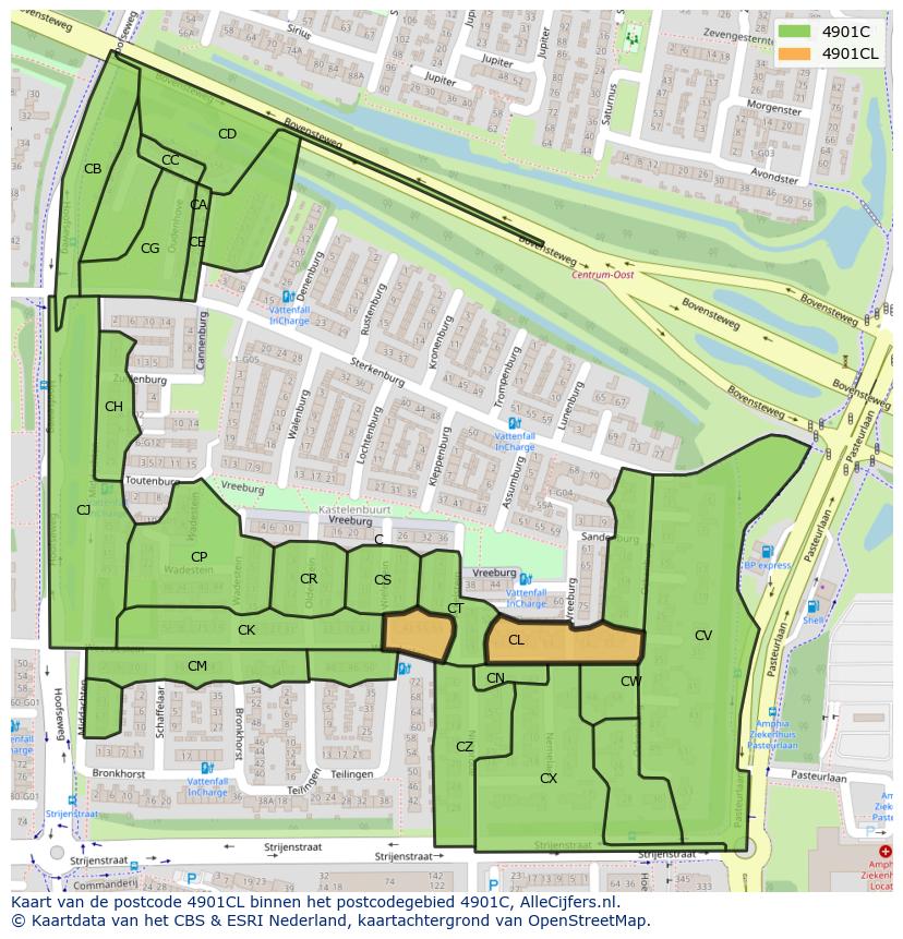 Afbeelding van het postcodegebied 4901 CL op de kaart.