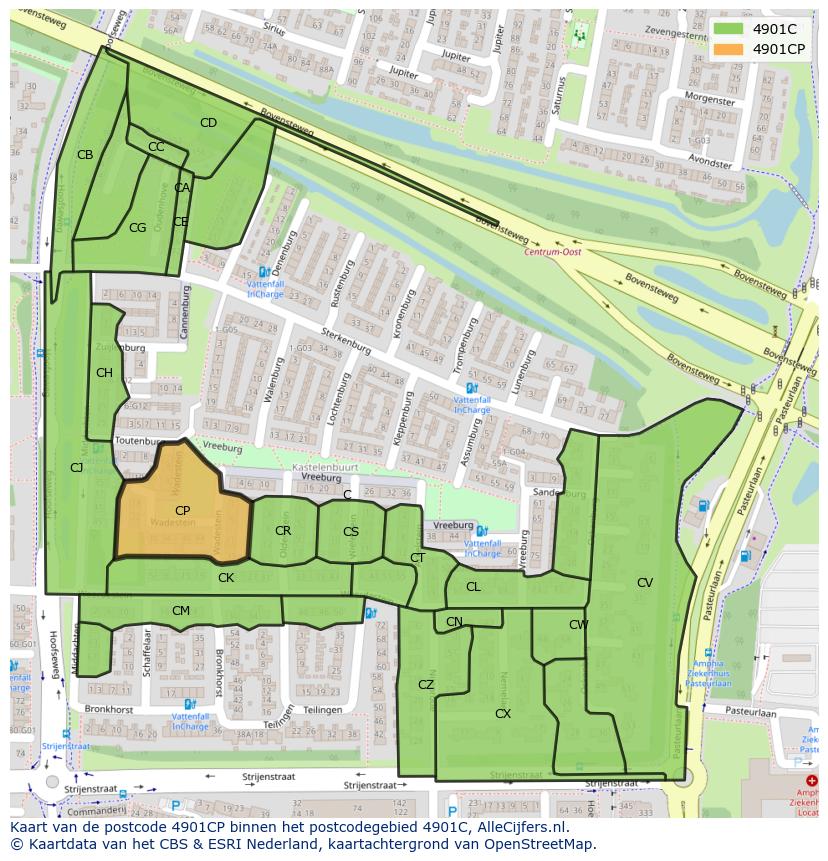 Afbeelding van het postcodegebied 4901 CP op de kaart.