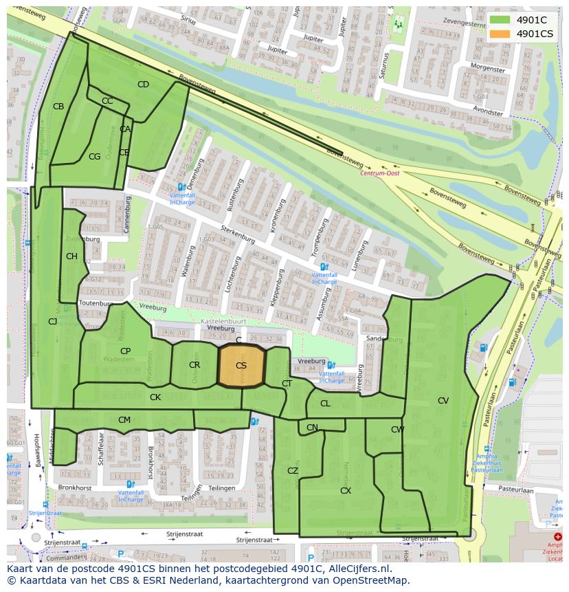 Afbeelding van het postcodegebied 4901 CS op de kaart.