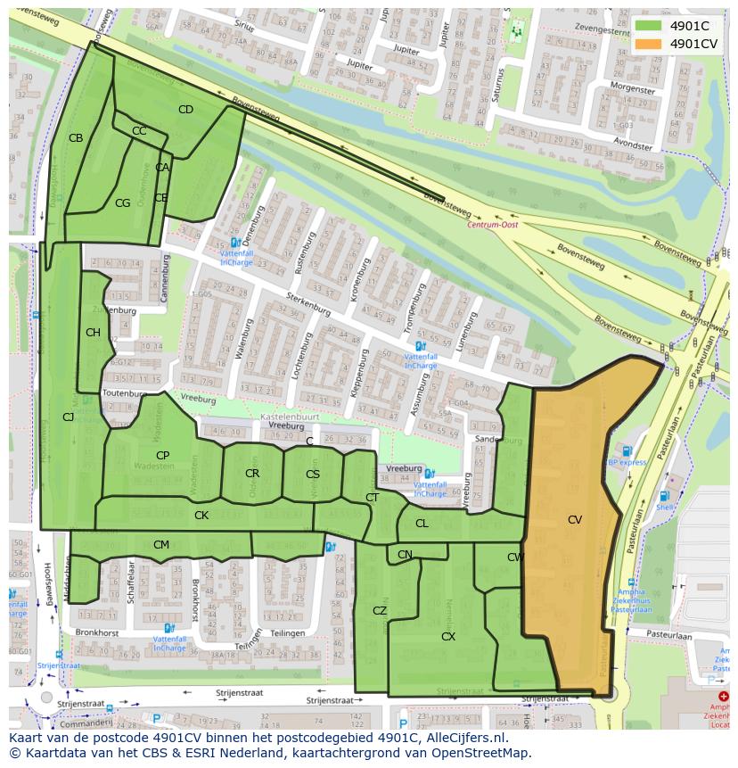 Afbeelding van het postcodegebied 4901 CV op de kaart.