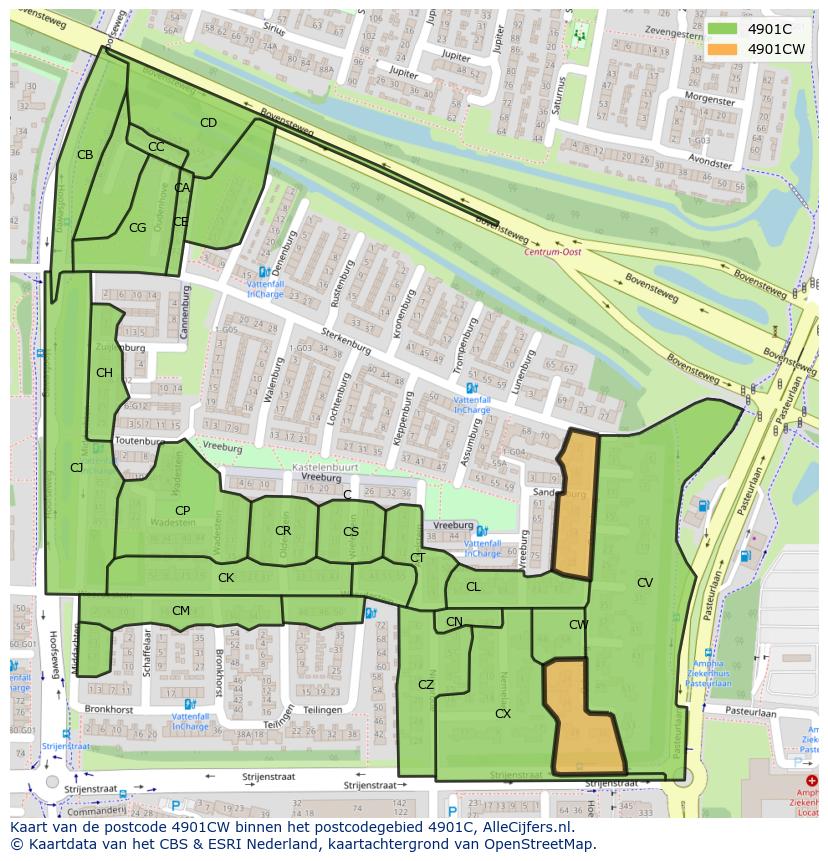Afbeelding van het postcodegebied 4901 CW op de kaart.