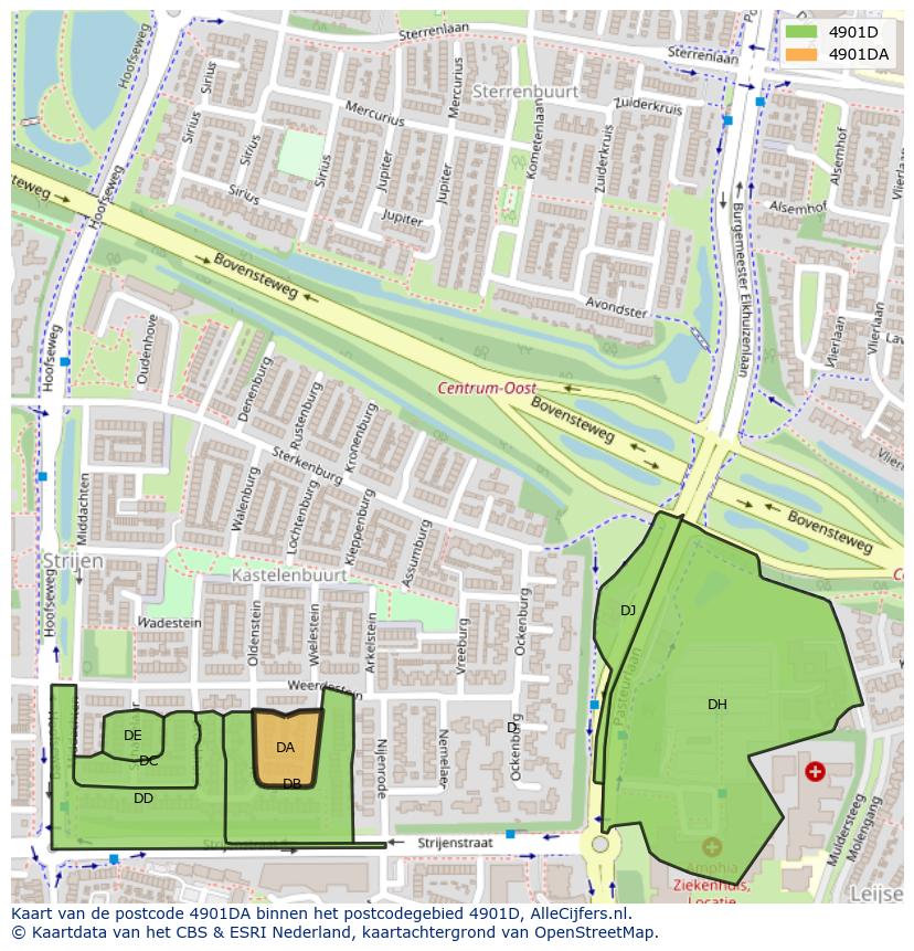 Afbeelding van het postcodegebied 4901 DA op de kaart.
