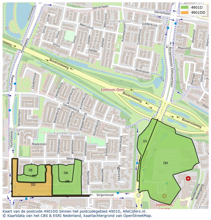 Afbeelding van het postcodegebied 4901 DD op de kaart.