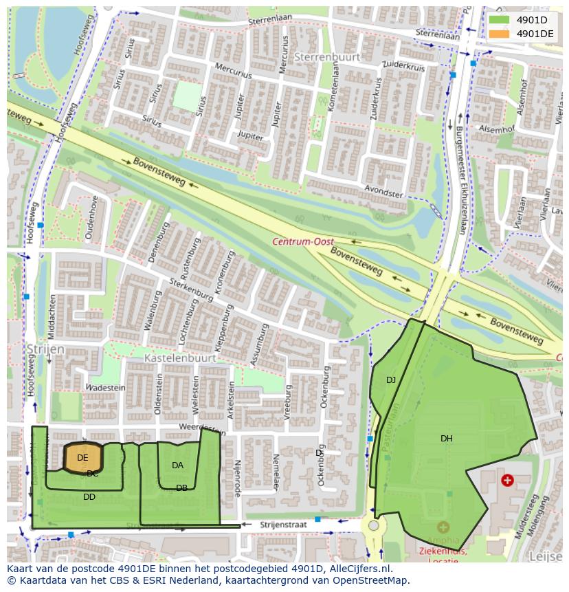 Afbeelding van het postcodegebied 4901 DE op de kaart.