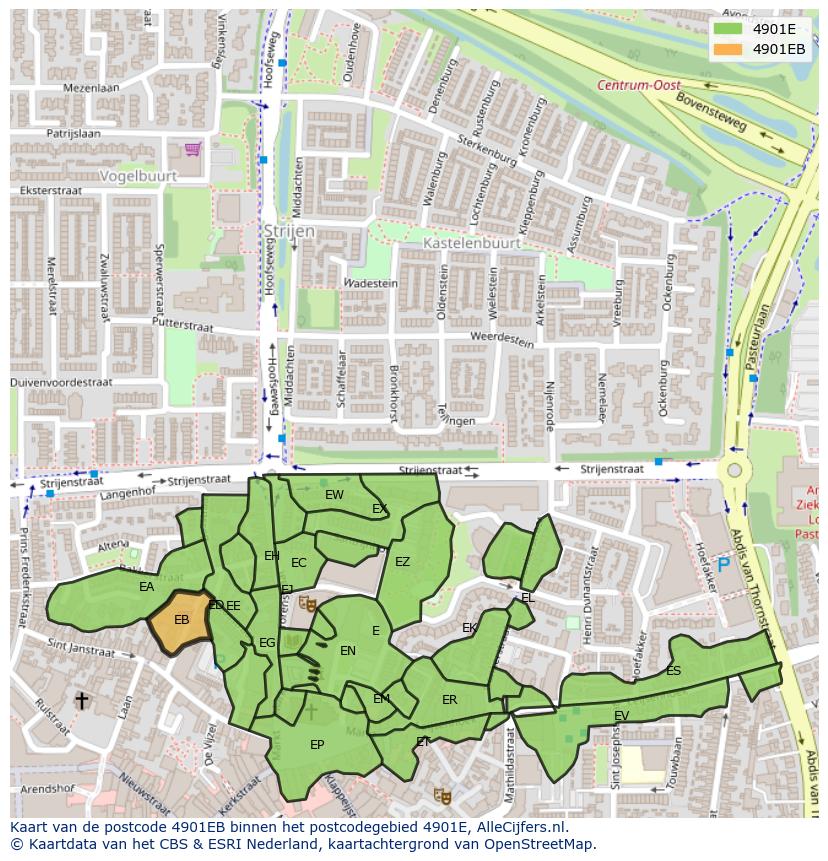 Afbeelding van het postcodegebied 4901 EB op de kaart.