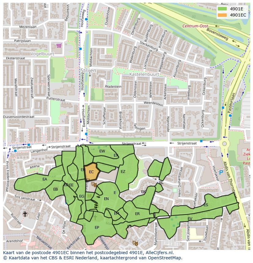 Afbeelding van het postcodegebied 4901 EC op de kaart.