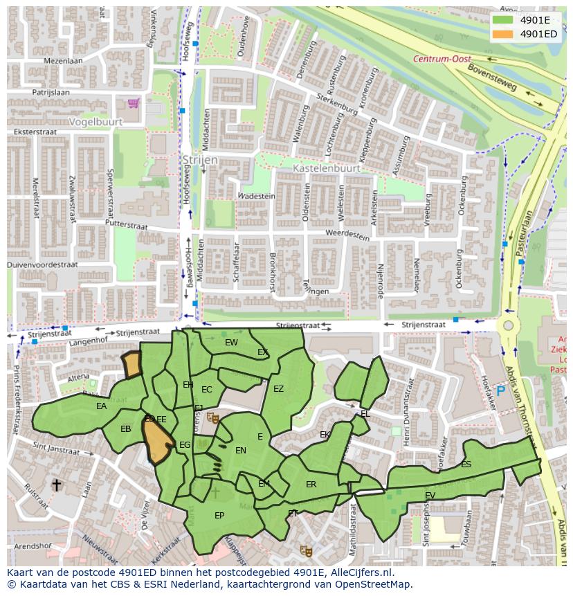 Afbeelding van het postcodegebied 4901 ED op de kaart.