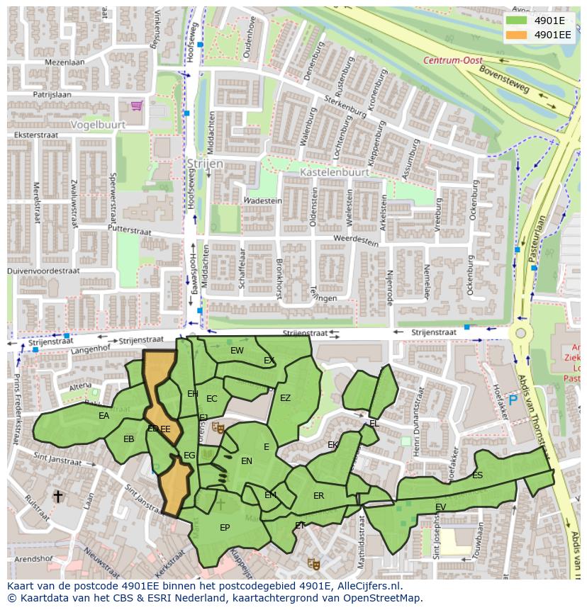 Afbeelding van het postcodegebied 4901 EE op de kaart.