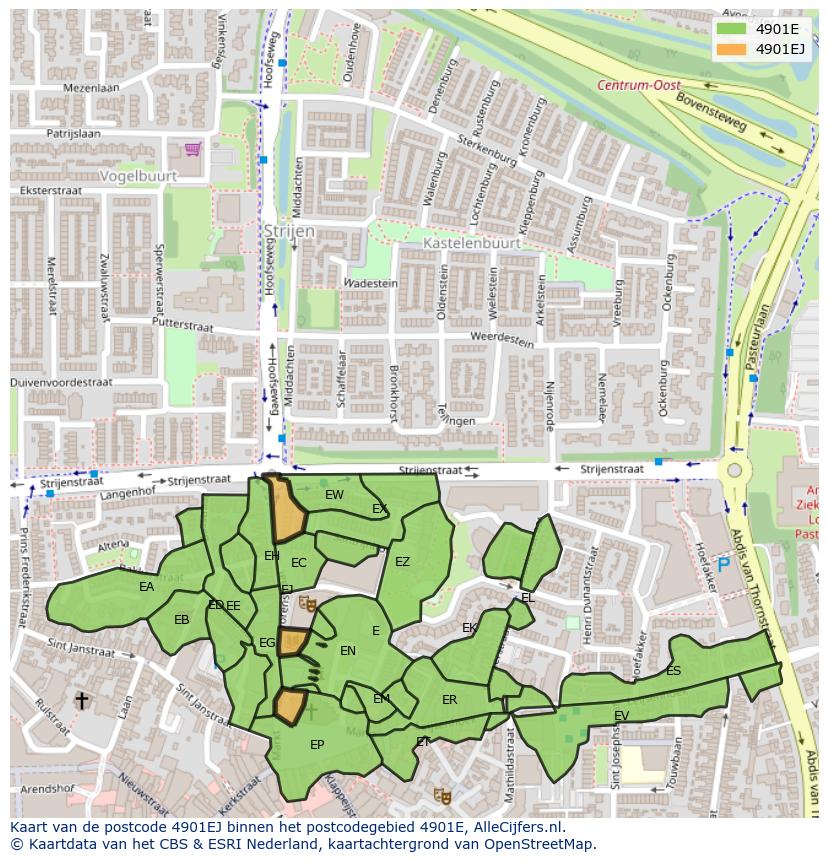Afbeelding van het postcodegebied 4901 EJ op de kaart.