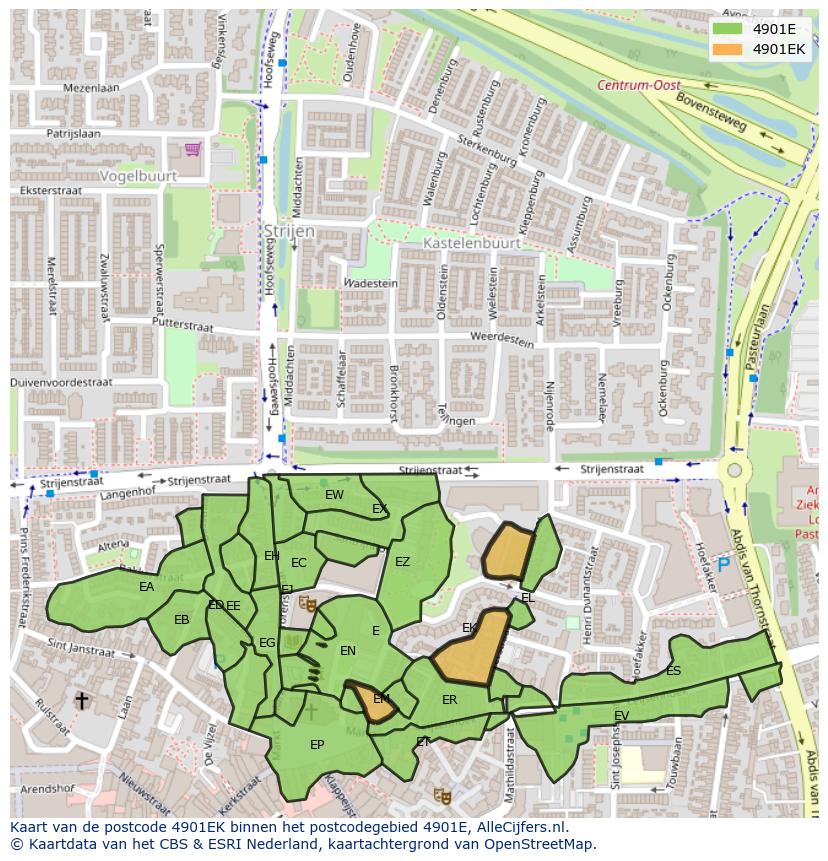 Afbeelding van het postcodegebied 4901 EK op de kaart.
