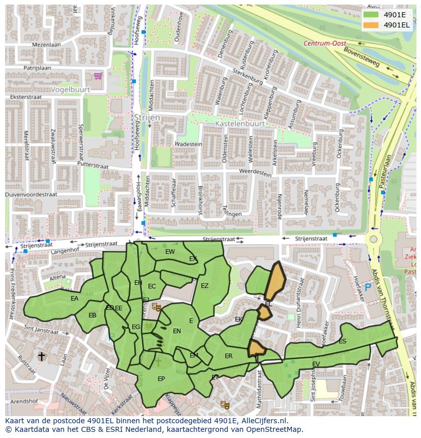 Afbeelding van het postcodegebied 4901 EL op de kaart.