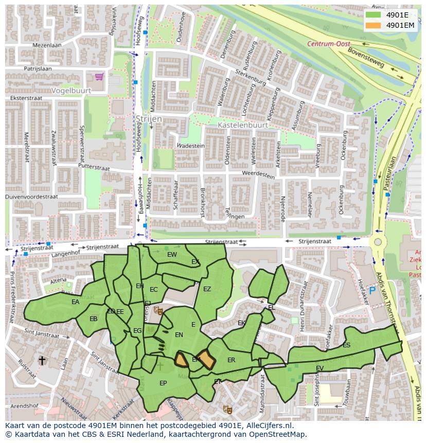 Afbeelding van het postcodegebied 4901 EM op de kaart.