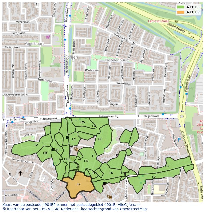 Afbeelding van het postcodegebied 4901 EP op de kaart.