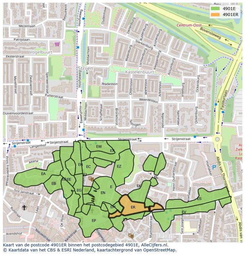 Afbeelding van het postcodegebied 4901 ER op de kaart.