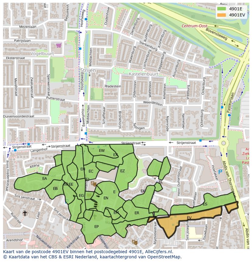 Afbeelding van het postcodegebied 4901 EV op de kaart.
