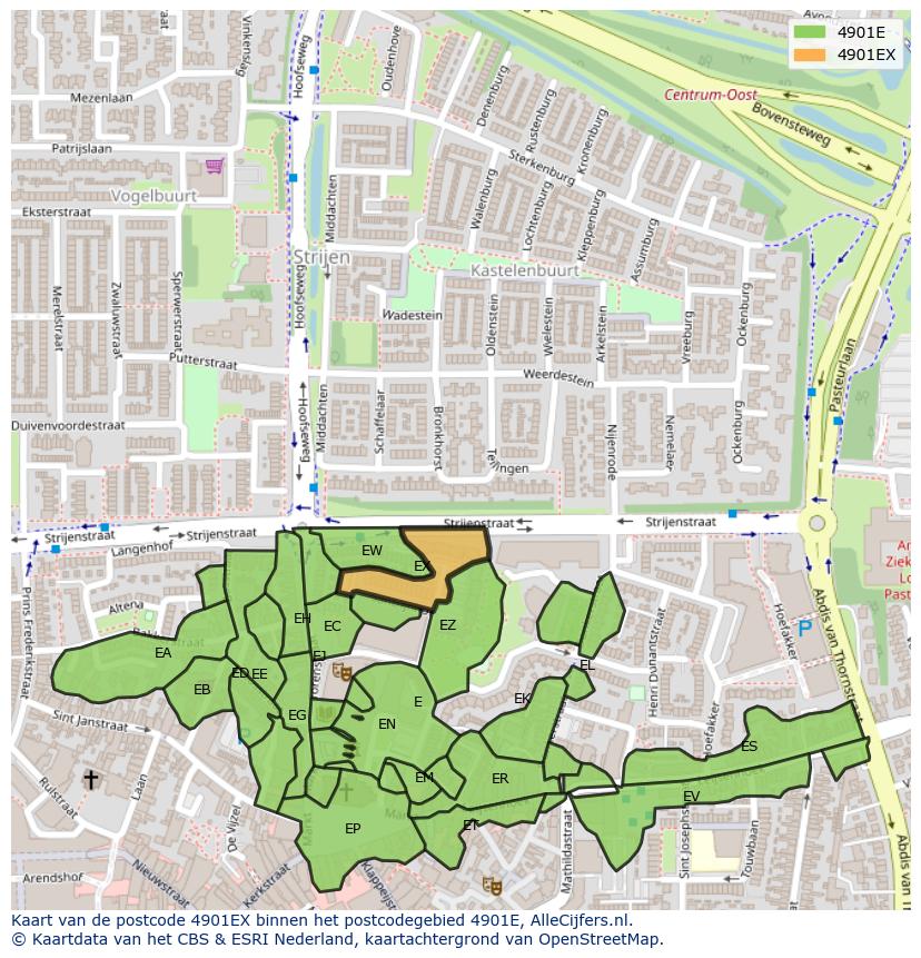 Afbeelding van het postcodegebied 4901 EX op de kaart.
