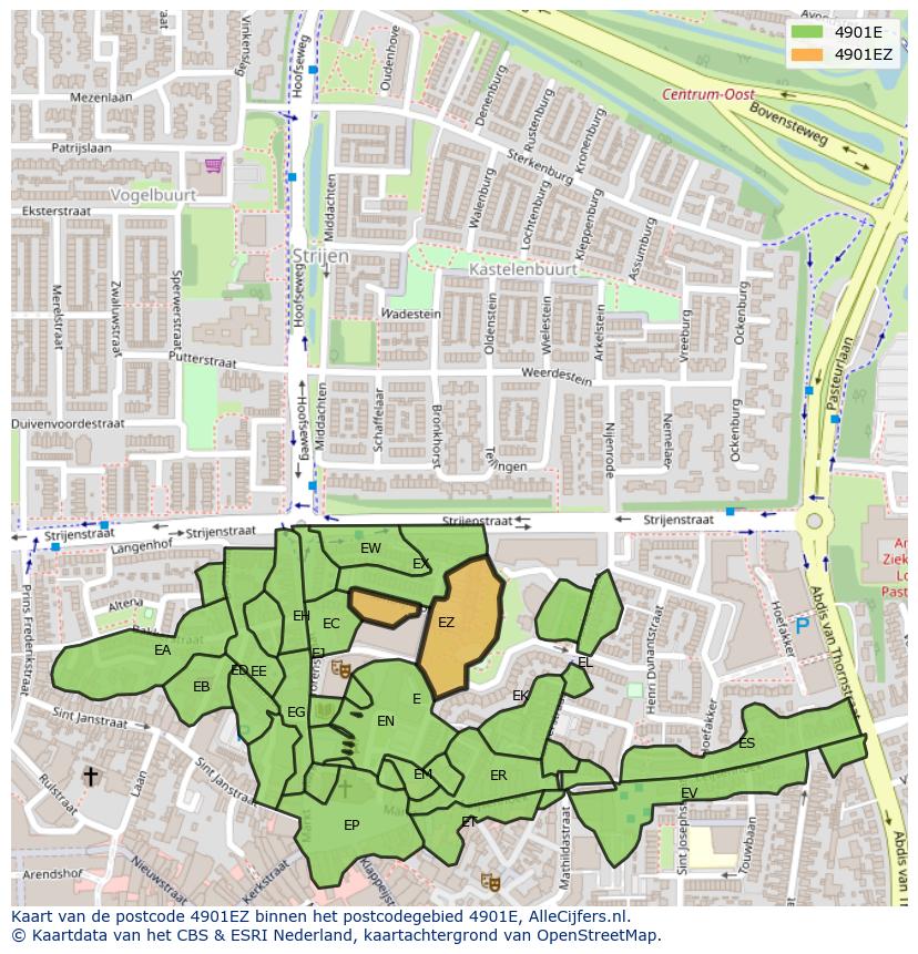 Afbeelding van het postcodegebied 4901 EZ op de kaart.