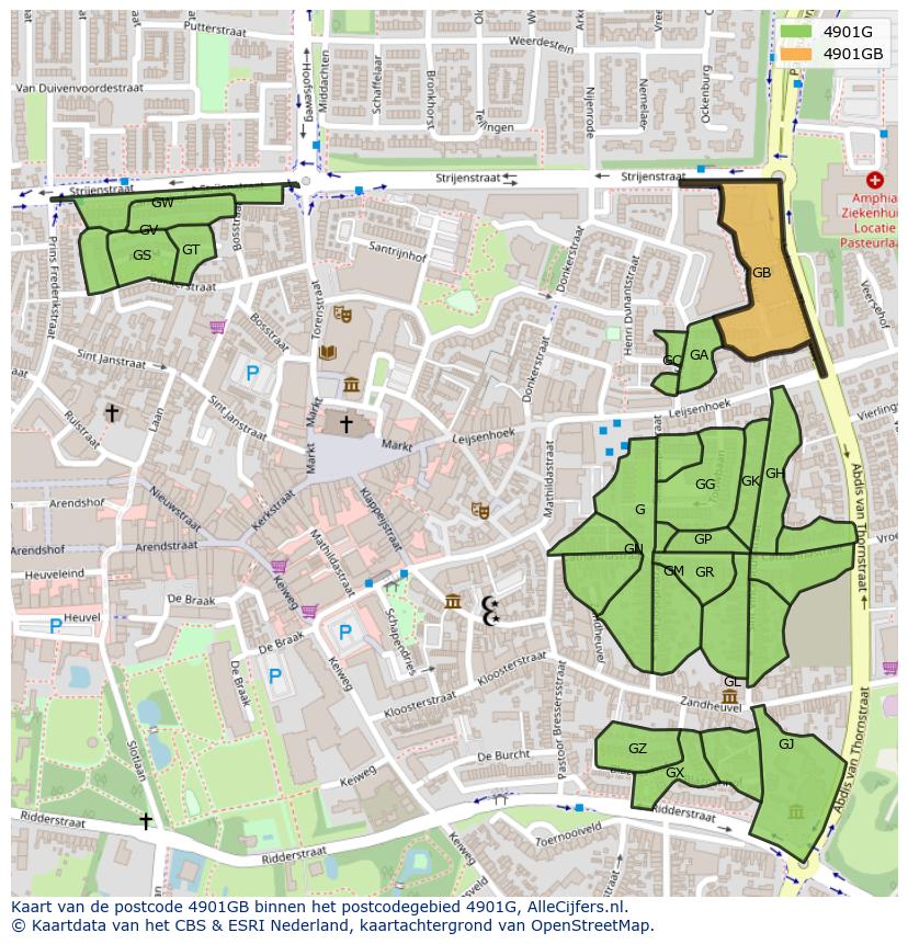 Afbeelding van het postcodegebied 4901 GB op de kaart.