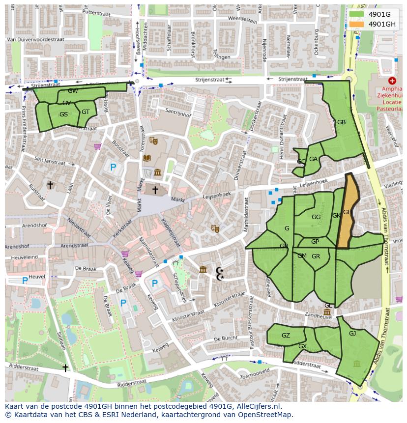 Afbeelding van het postcodegebied 4901 GH op de kaart.