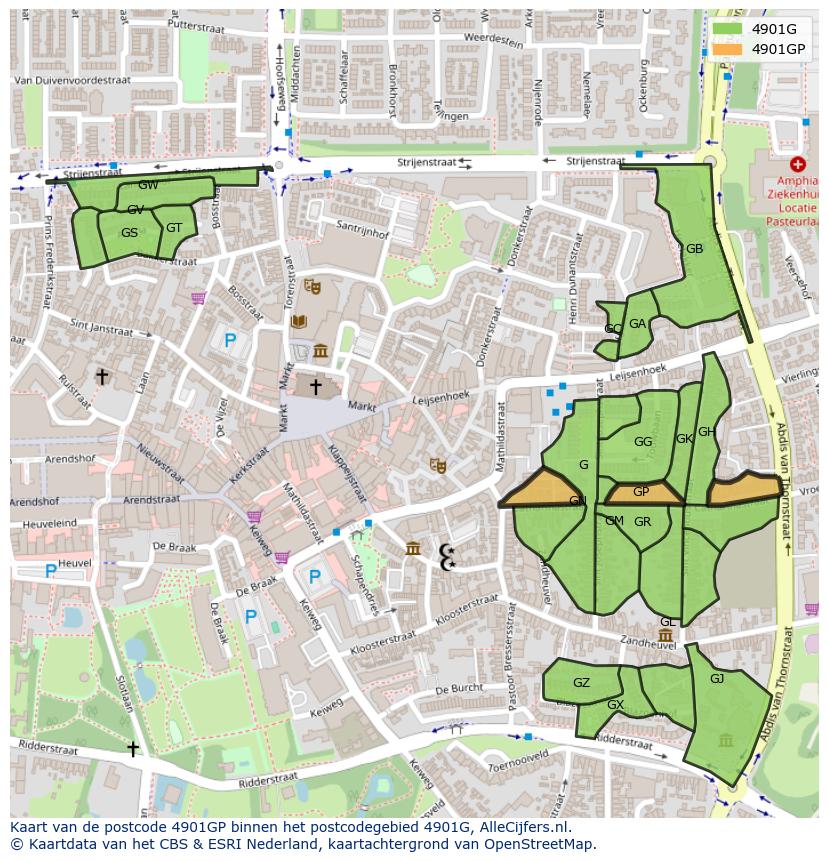 Afbeelding van het postcodegebied 4901 GP op de kaart.