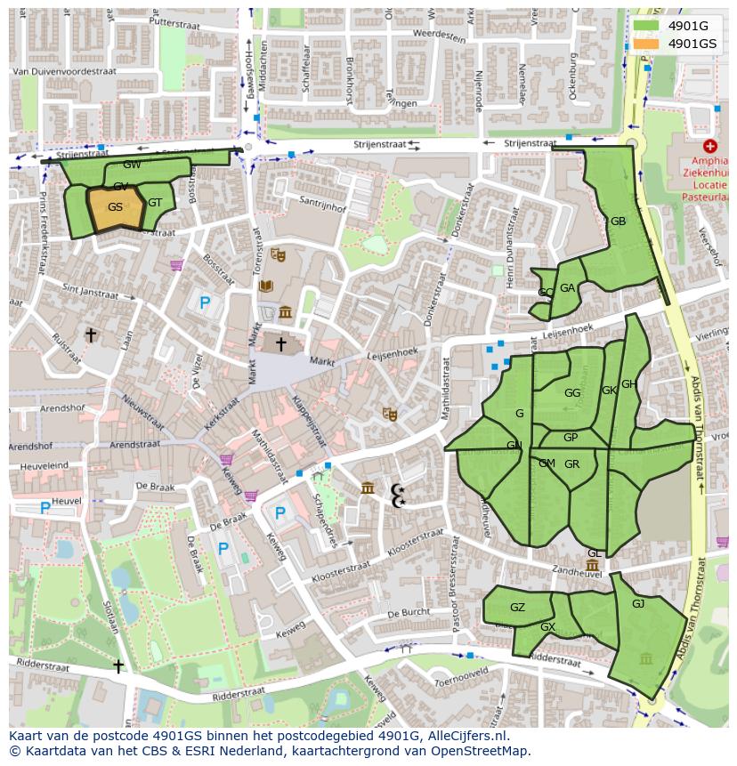 Afbeelding van het postcodegebied 4901 GS op de kaart.