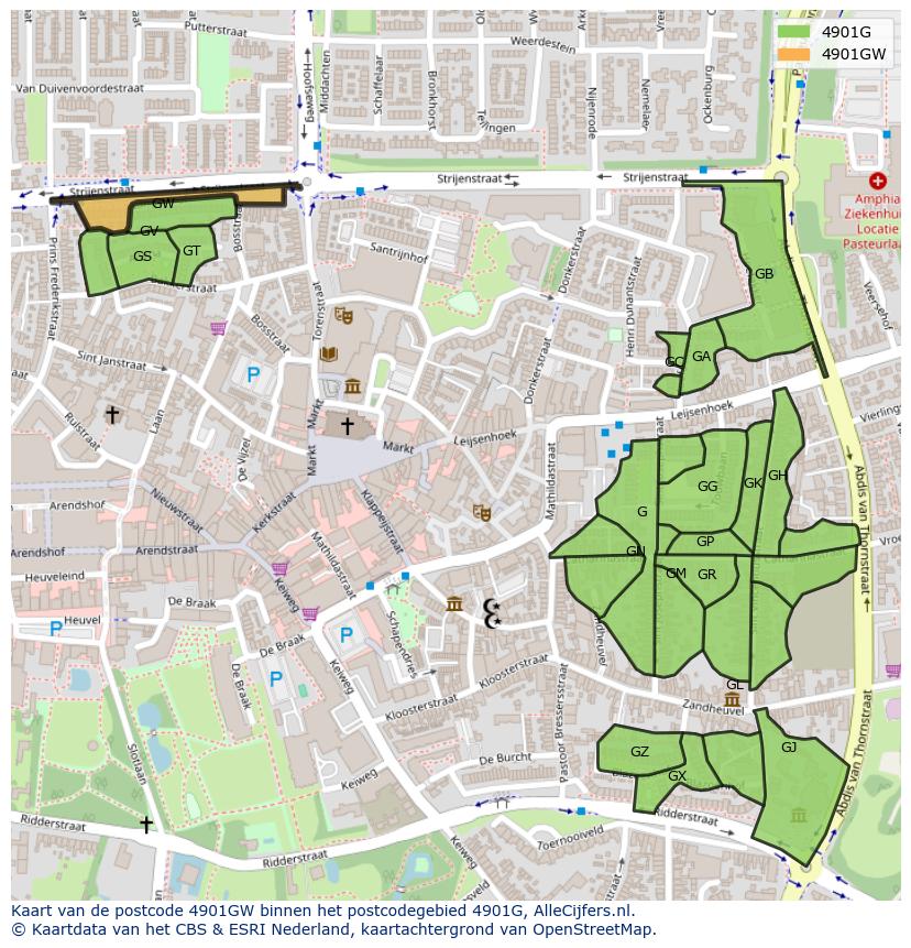 Afbeelding van het postcodegebied 4901 GW op de kaart.