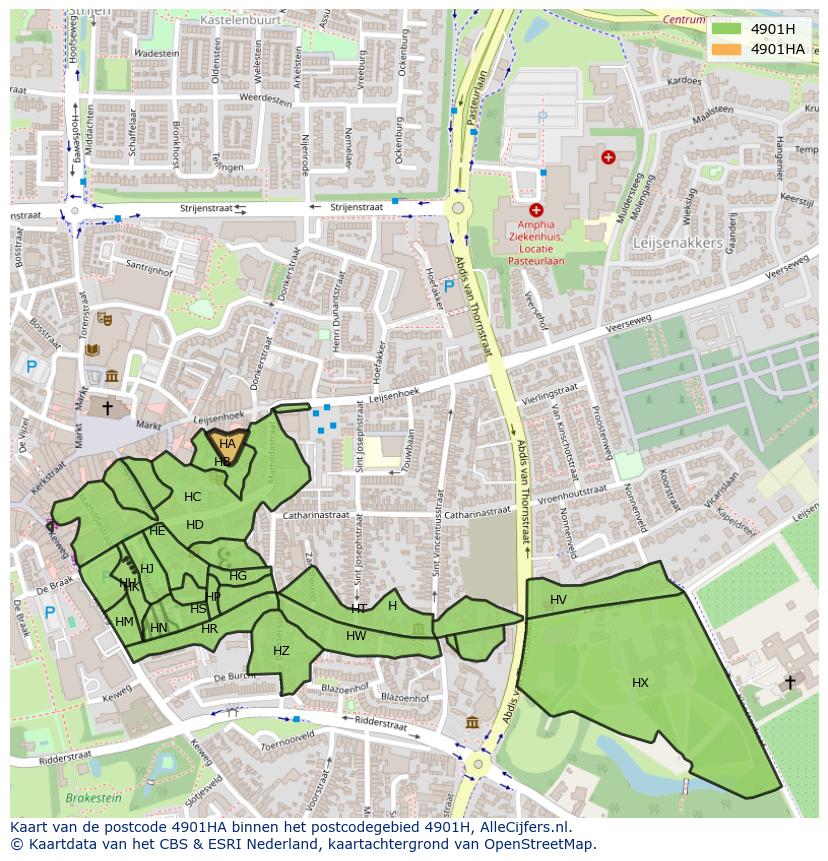 Afbeelding van het postcodegebied 4901 HA op de kaart.