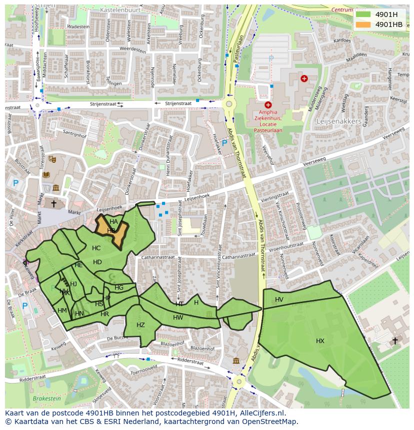 Afbeelding van het postcodegebied 4901 HB op de kaart.