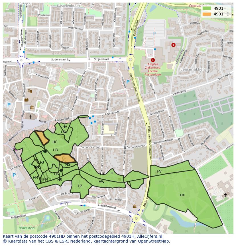 Afbeelding van het postcodegebied 4901 HD op de kaart.