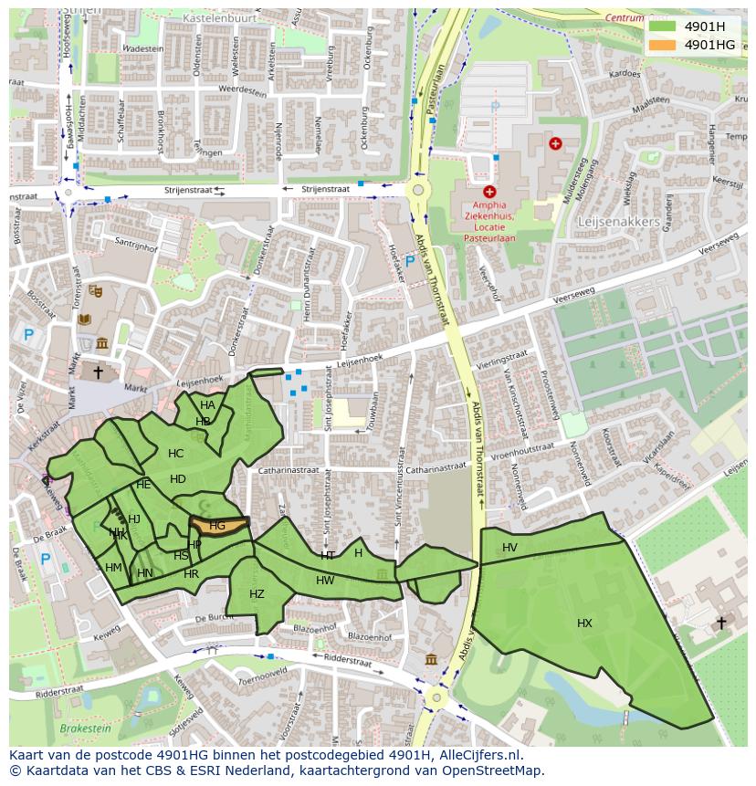 Afbeelding van het postcodegebied 4901 HG op de kaart.
