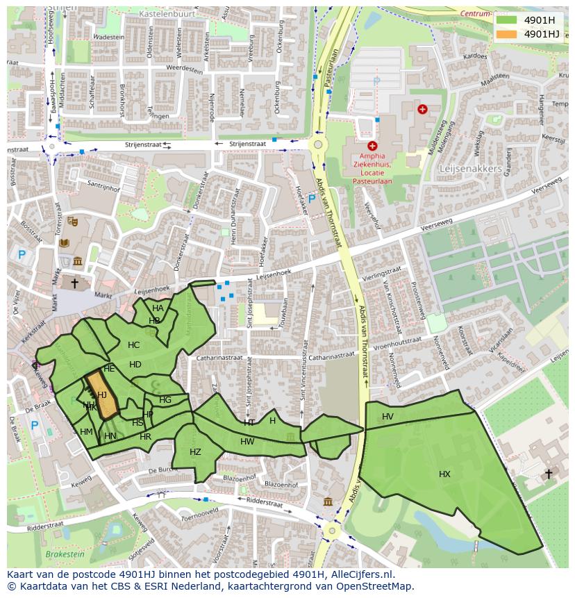 Afbeelding van het postcodegebied 4901 HJ op de kaart.