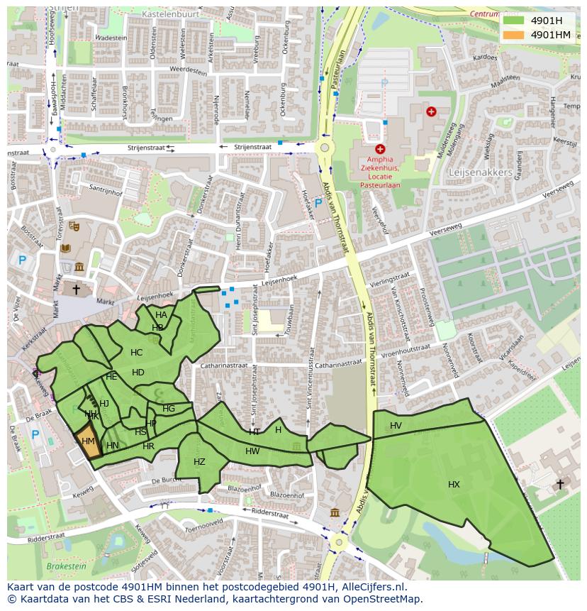 Afbeelding van het postcodegebied 4901 HM op de kaart.