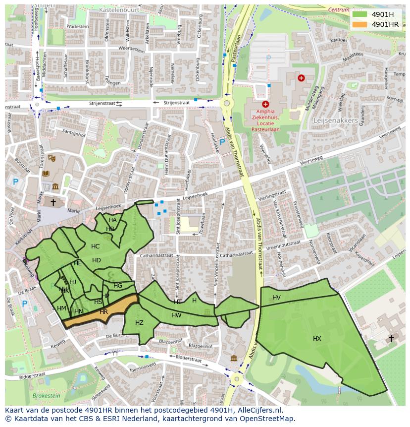 Afbeelding van het postcodegebied 4901 HR op de kaart.