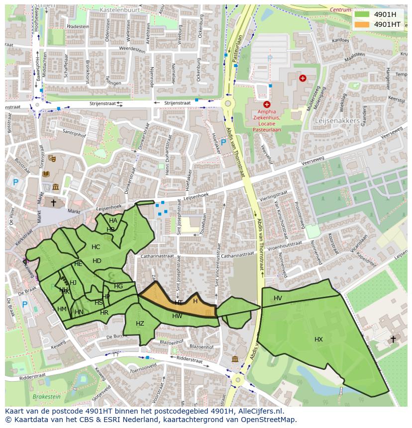 Afbeelding van het postcodegebied 4901 HT op de kaart.