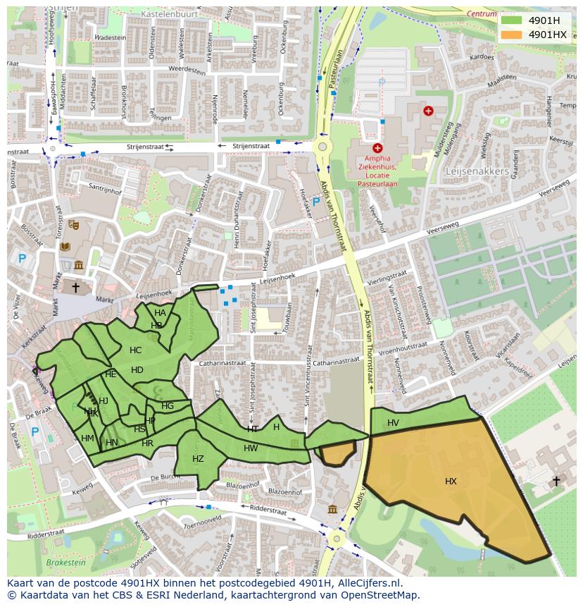 Afbeelding van het postcodegebied 4901 HX op de kaart.