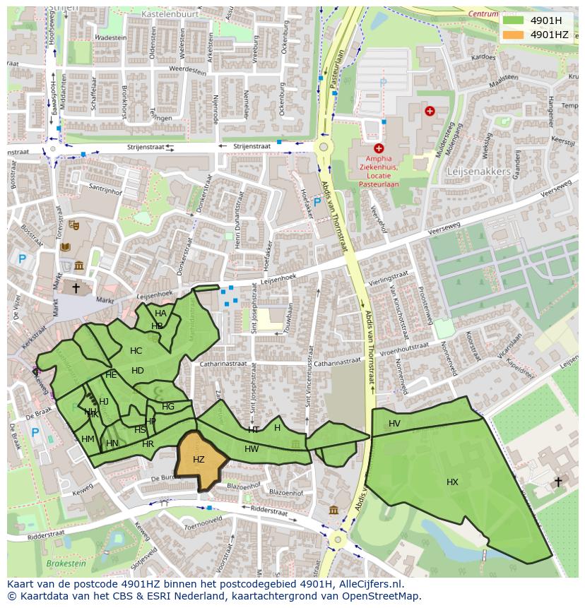 Afbeelding van het postcodegebied 4901 HZ op de kaart.