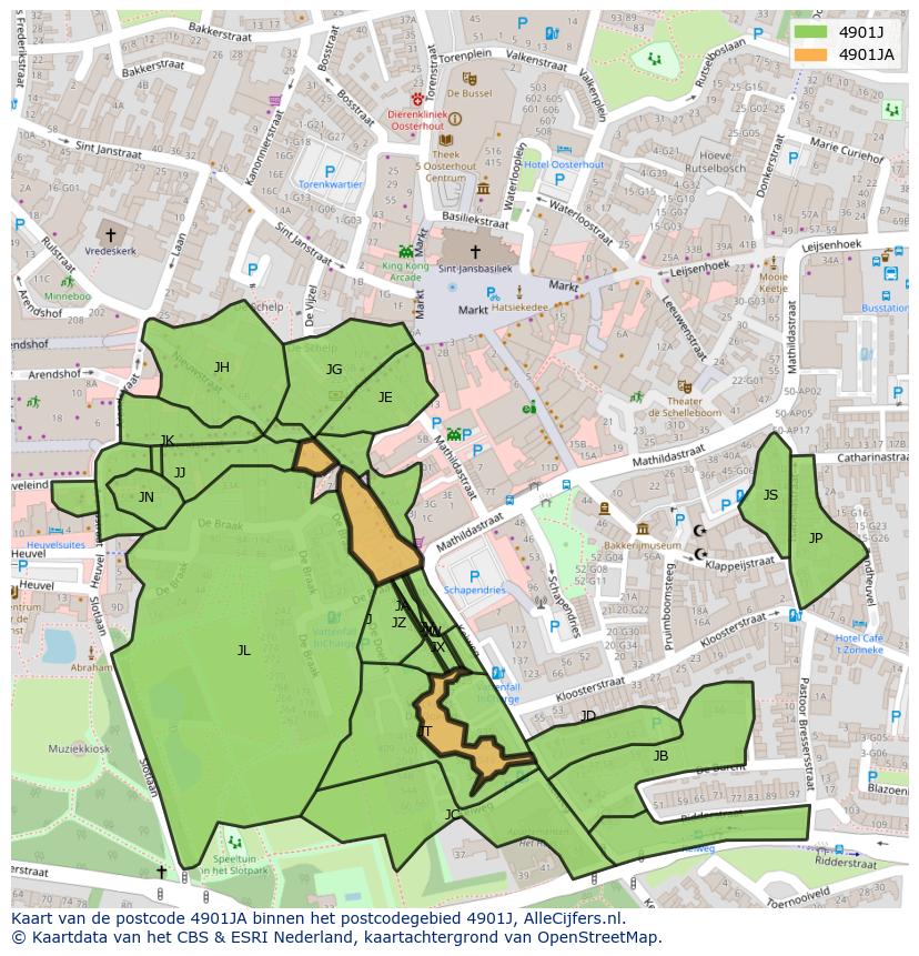 Afbeelding van het postcodegebied 4901 JA op de kaart.