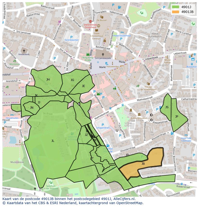 Afbeelding van het postcodegebied 4901 JB op de kaart.
