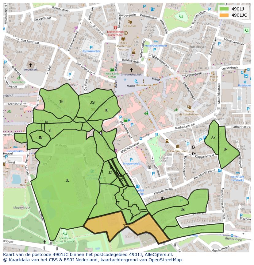 Afbeelding van het postcodegebied 4901 JC op de kaart.