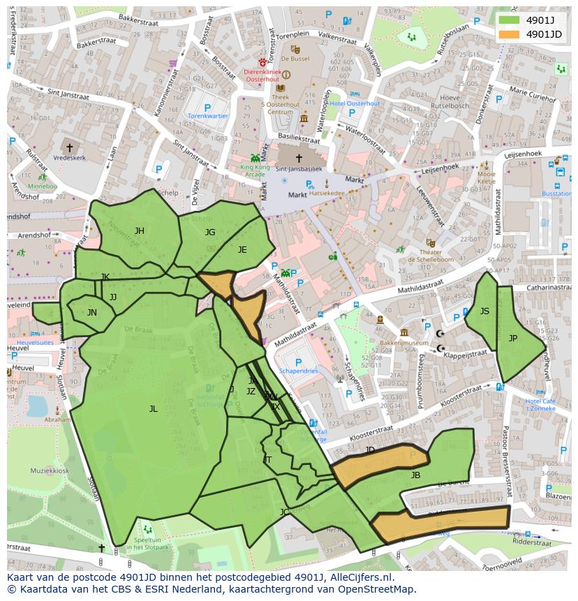 Afbeelding van het postcodegebied 4901 JD op de kaart.