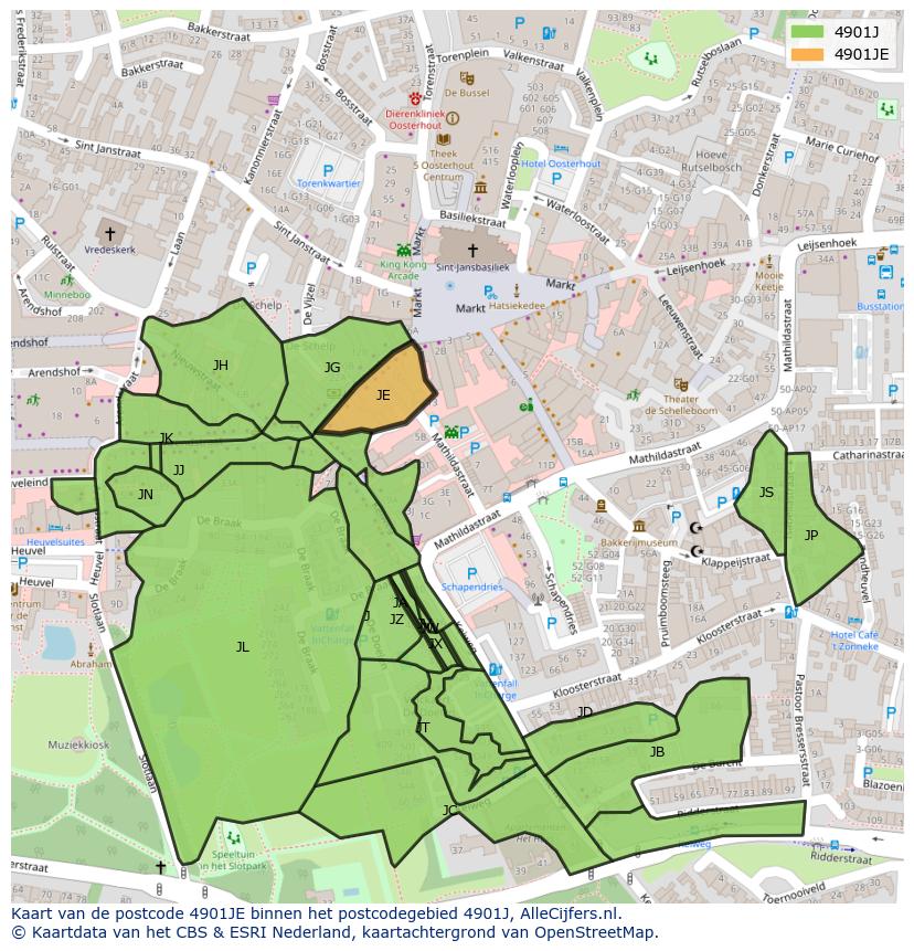 Afbeelding van het postcodegebied 4901 JE op de kaart.