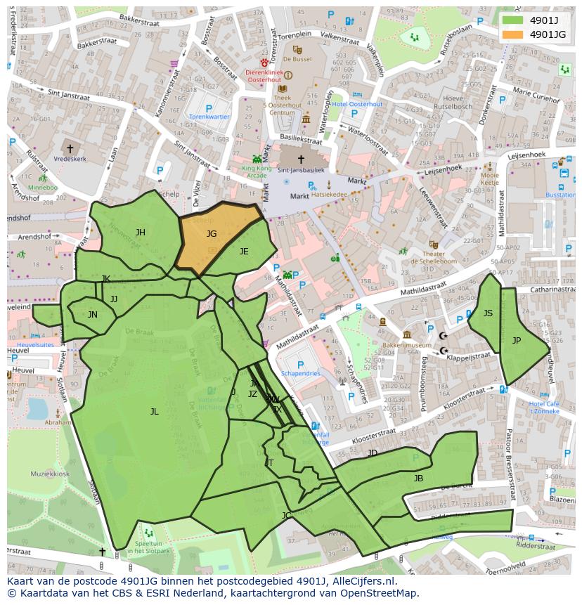 Afbeelding van het postcodegebied 4901 JG op de kaart.