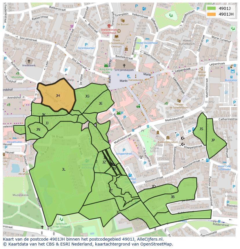 Afbeelding van het postcodegebied 4901 JH op de kaart.